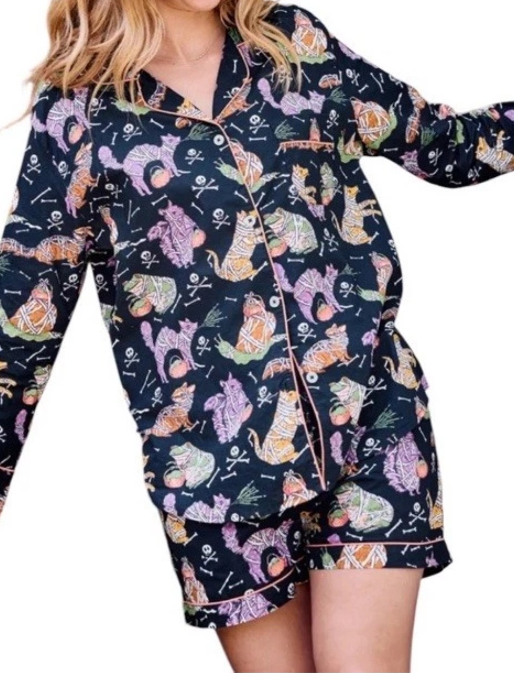 NWT Printfresh Halloween Pajamas Monster Mash Size Small S Long Sleeve Top Short